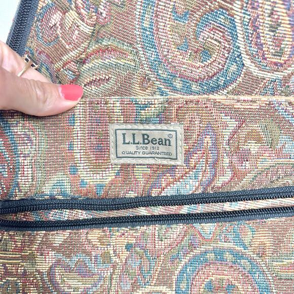 LL Bean Vintage Tapestry Leather Trim Sling Backpack - Picture 9 of 11